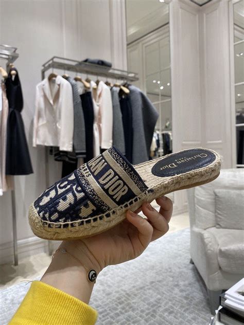 deep blue dior granville dior oblique embroidered cotton mule|christian Dior granville espadrille.